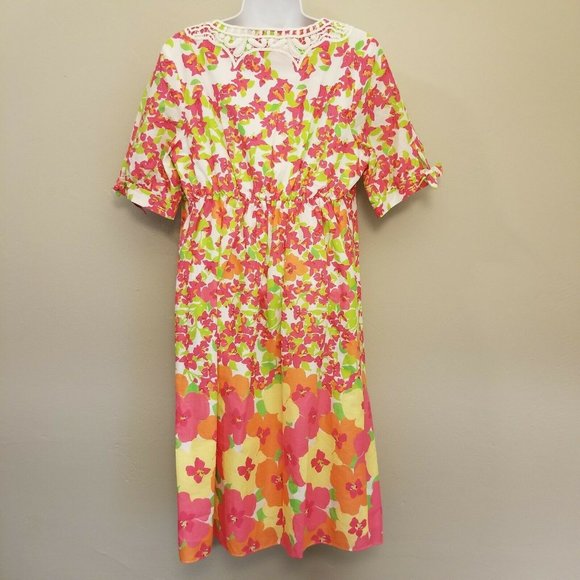Lilly Pulitzer FALLING FOR YOU Dress‎ 6 Pink Green Floral V Neck Shift Spring - Picture 5 of 8